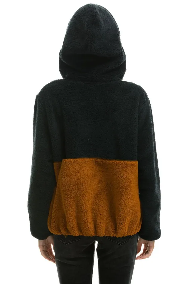 Women Outerwear Aviator Nation TEDDY UNISEX HOODED HALF ZIP COLOR BLOCK JACKET 8211 BLACK Women Outerwear Aviator Nation TEDDY UNISEX HOODED HALF ZIP COLOR BLOCK JACKET 8211 BLACK