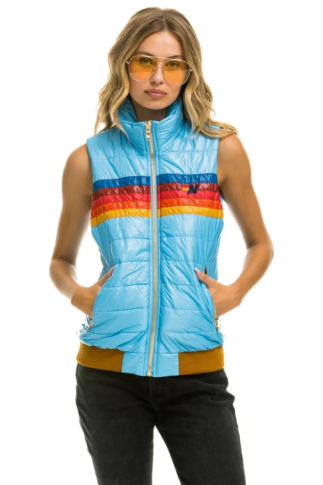 Women Outerwear Aviator Nation WOMEN039S 5 STRIPE VEST 8211 GLOSSY SKY Women Outerwear Aviator Nation WOMEN039S 5 STRIPE VEST 8211 GLOSSY SKY