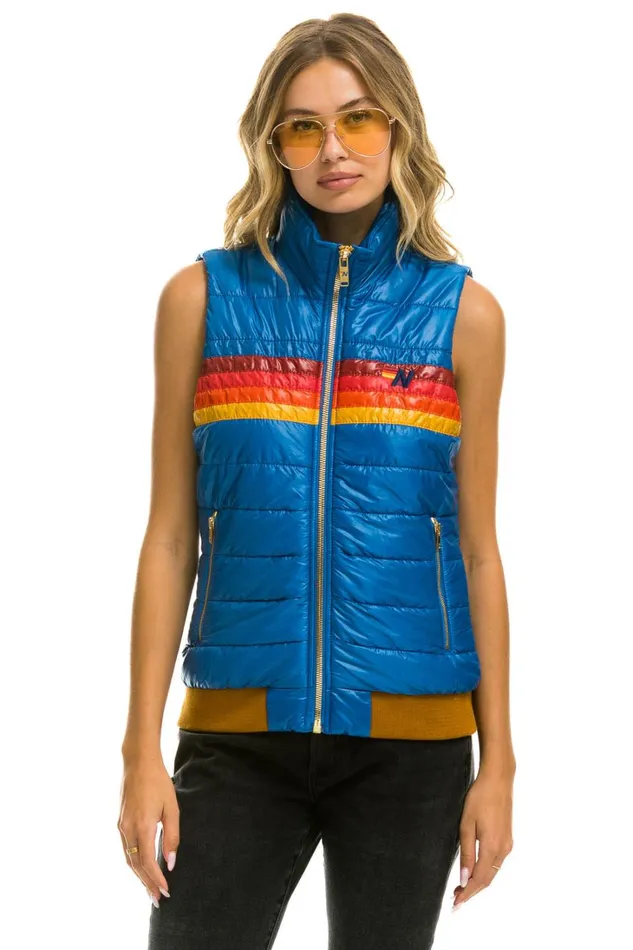 Women Outerwear Aviator Nation WOMEN039S 5 STRIPE VEST 8211 GLOSSY SNORKEL BLUE Women Outerwear Aviator Nation WOMEN039S 5 STRIPE VEST 8211 GLOSSY SNORKEL BLUE
