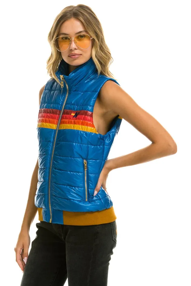 Women Outerwear Aviator Nation WOMEN039S 5 STRIPE VEST 8211 GLOSSY SNORKEL BLUE Women Outerwear Aviator Nation WOMEN039S 5 STRIPE VEST 8211 GLOSSY SNORKEL BLUE