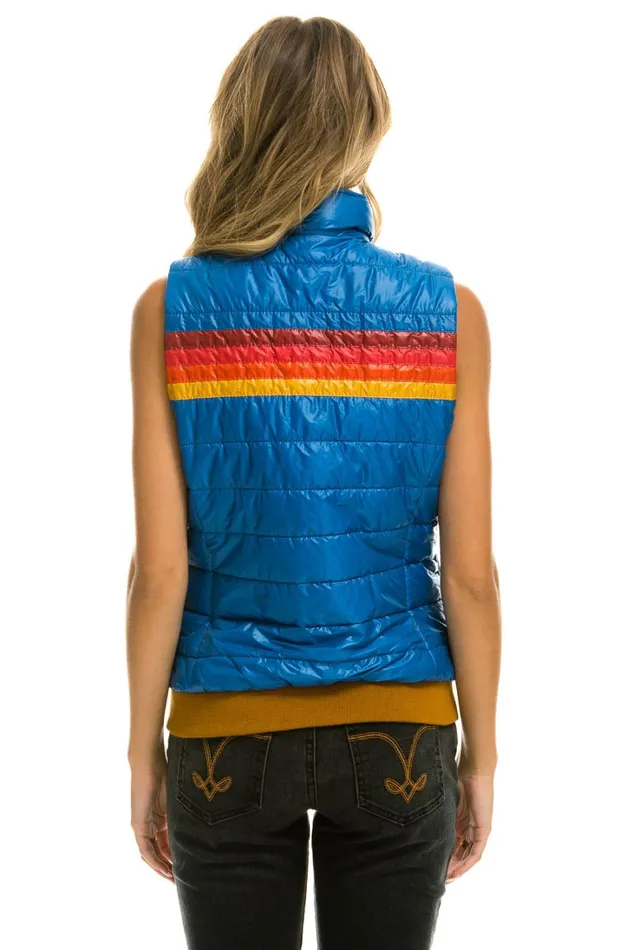 Women Outerwear Aviator Nation WOMEN039S 5 STRIPE VEST 8211 GLOSSY SNORKEL BLUE Women Outerwear Aviator Nation WOMEN039S 5 STRIPE VEST 8211 GLOSSY SNORKEL BLUE