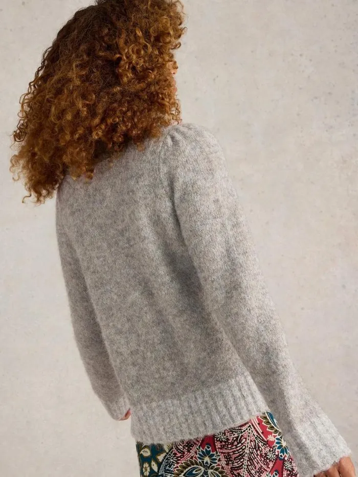 Women PAIGE PUFF SLEEVE JUMPER Mid Grey White Stuff Knitwear