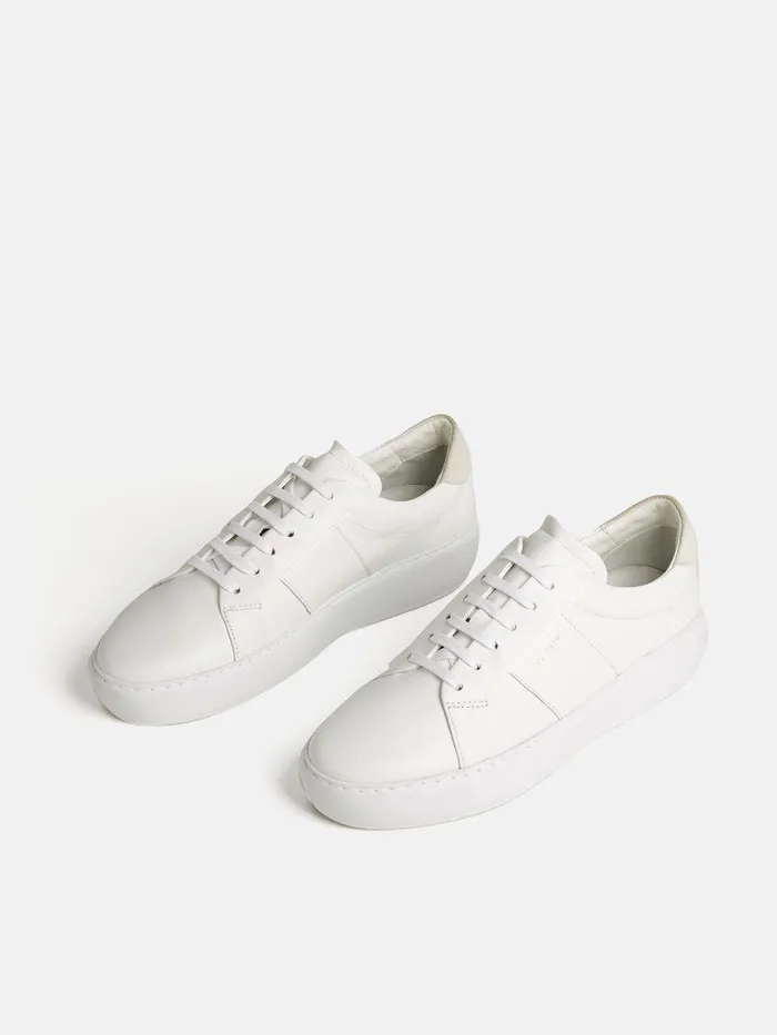 Women Riva Leather Platform Trainer White Jigsaw Flats