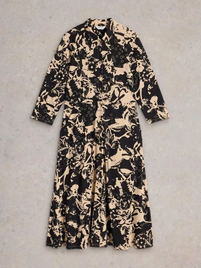 Women Rua Midi Jersey Shirt Dress Black Multi White Stuff Dresses