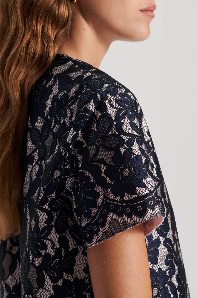 Women Scanlan Theodore BONDED LACE TOP NAVY Tops Women Scanlan Theodore BONDED LACE TOP NAVY Tops