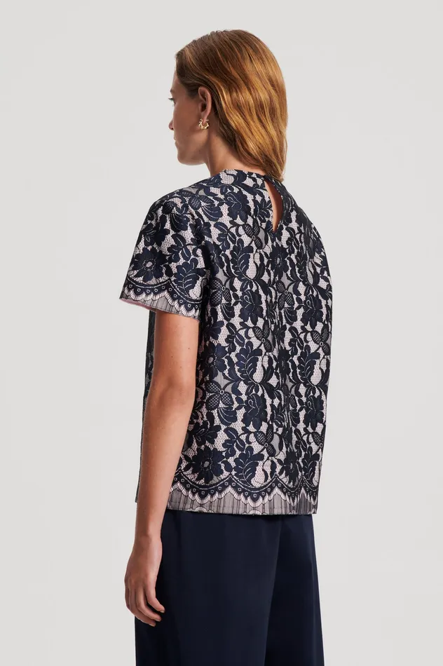 Women Scanlan Theodore BONDED LACE TOP NAVY Tops Women Scanlan Theodore BONDED LACE TOP NAVY Tops