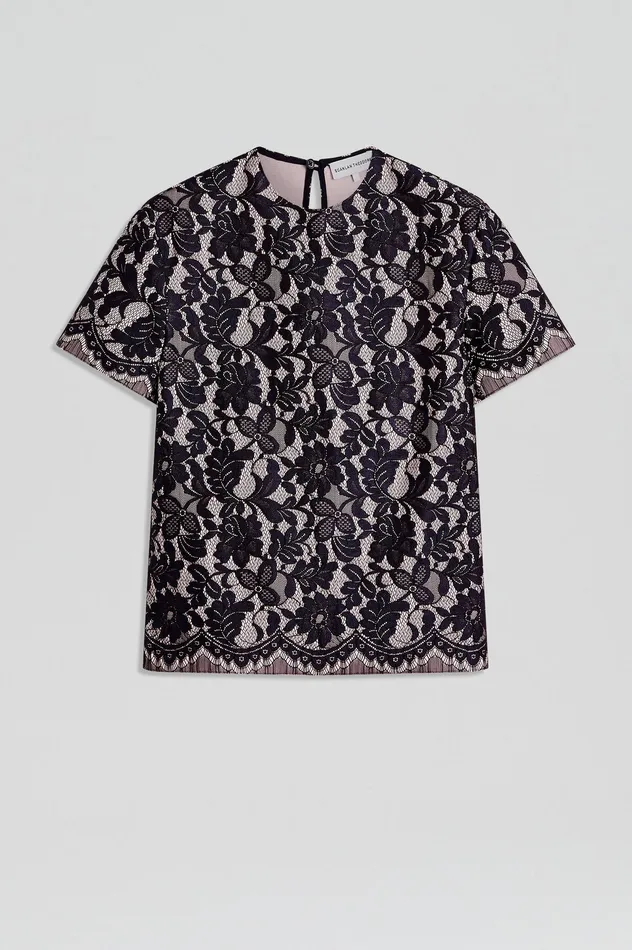 Women Scanlan Theodore BONDED LACE TOP NAVY Tops Women Scanlan Theodore BONDED LACE TOP NAVY Tops