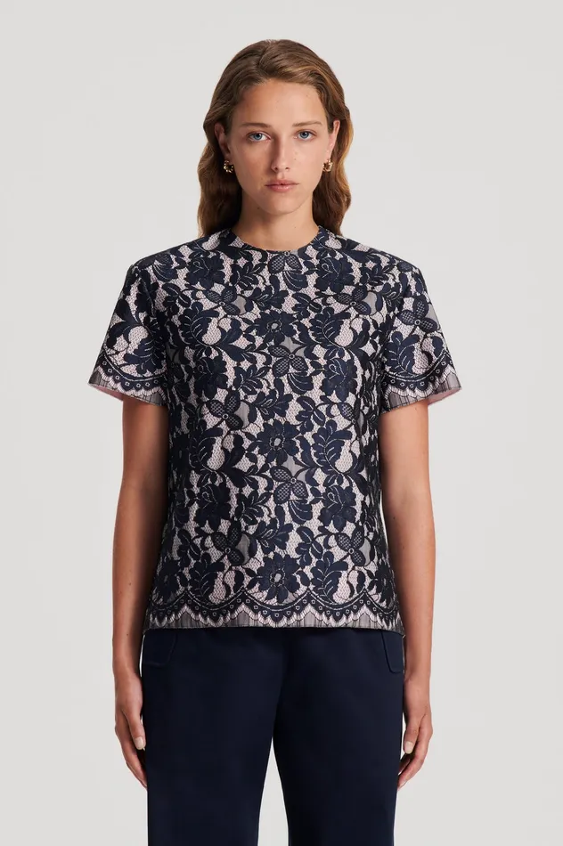 Women Scanlan Theodore BONDED LACE TOP NAVY Tops Women Scanlan Theodore BONDED LACE TOP NAVY Tops