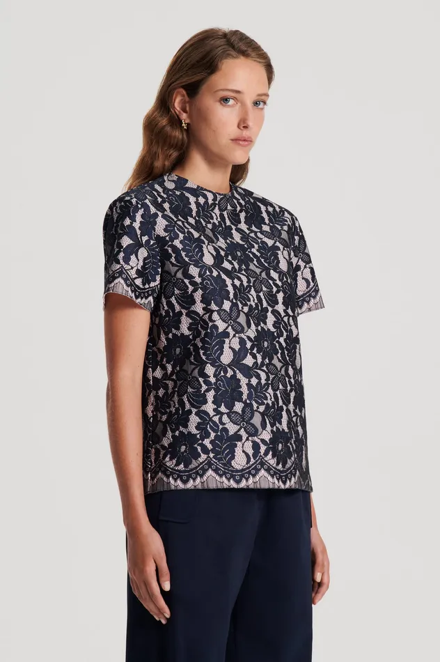 Women Scanlan Theodore BONDED LACE TOP NAVY Tops Women Scanlan Theodore BONDED LACE TOP NAVY Tops