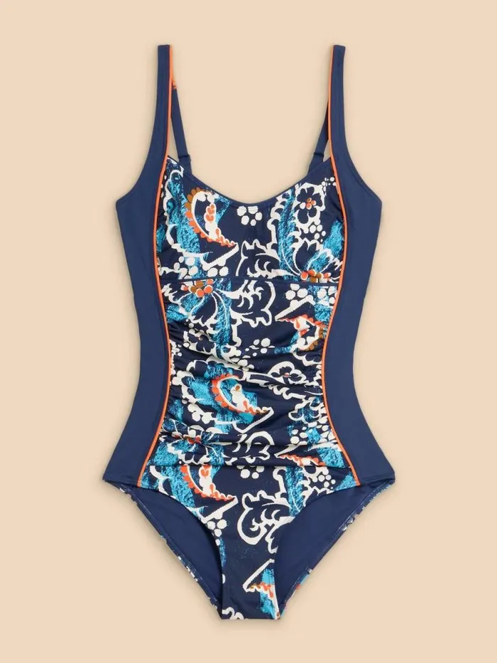 Women Splash Tummy Control Printed Swimsuit Navy Multi White Stuff Swimwear