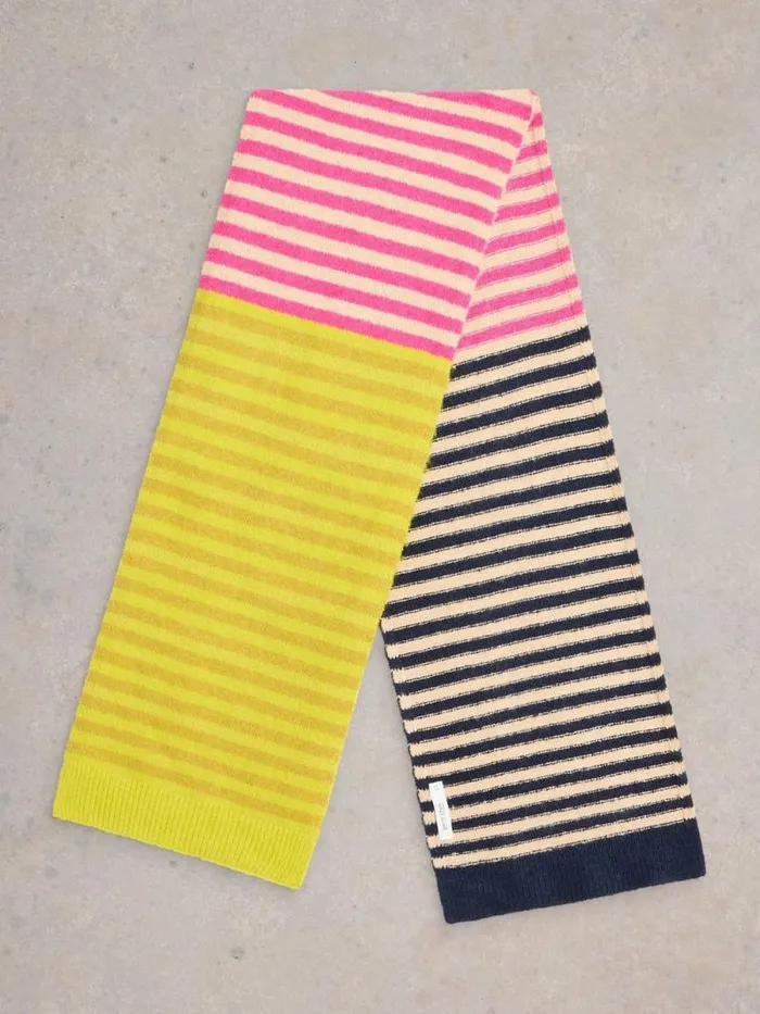 Women Stripe Knitted Scarf Yellow Multi White Stuff Scarves Women Stripe Knitted Scarf Yellow Multi White Stuff Scarves
