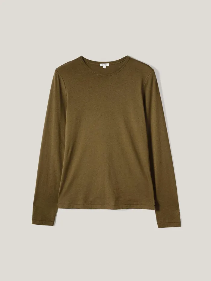 Women Supima Cotton Long Sleeve Tee Olive Jigsaw Shirts and Tops