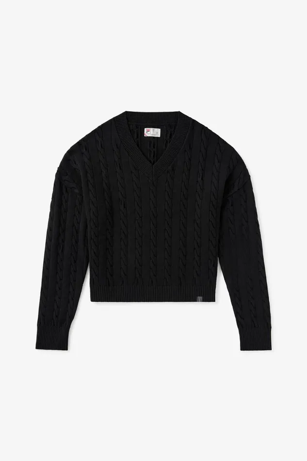 Women Sweatshirts and Hoodies Fila Baseline Chunky VNeck Sweater 001 Black