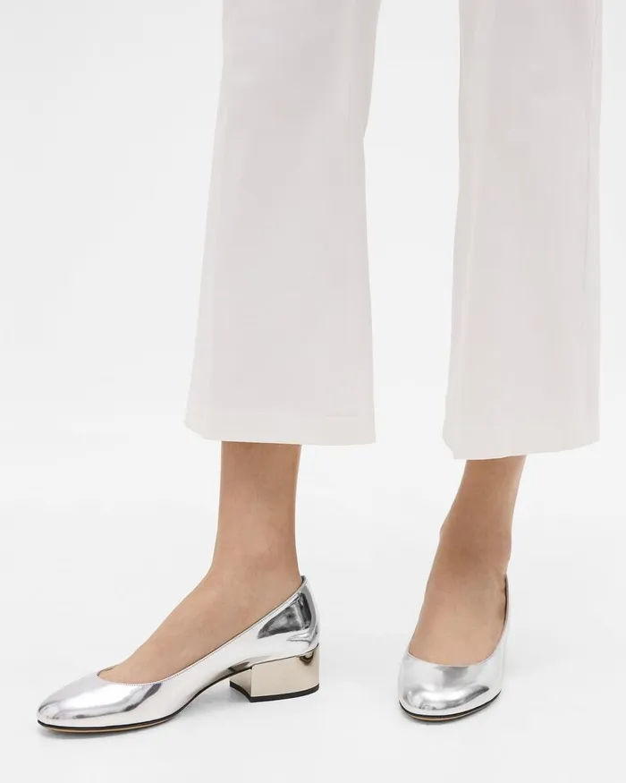 Women Theory Shoes Ballet Pump In Metallic Leather Silver
