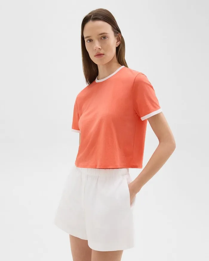 Women Theory TShirts Tank Tops Ringer Tee In Organic Cotton Bright Coralwhite