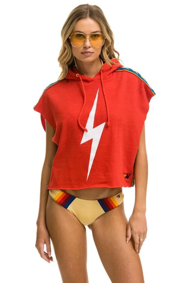 Women Tops Aviator Nation BOLT STRIPE SLEEVELESS RELAXED CROPPED PULLOVER HOODIE 8211 RED Women Tops Aviator Nation BOLT STRIPE SLEEVELESS RELAXED CROPPED PULLOVER HOODIE 8211 RED