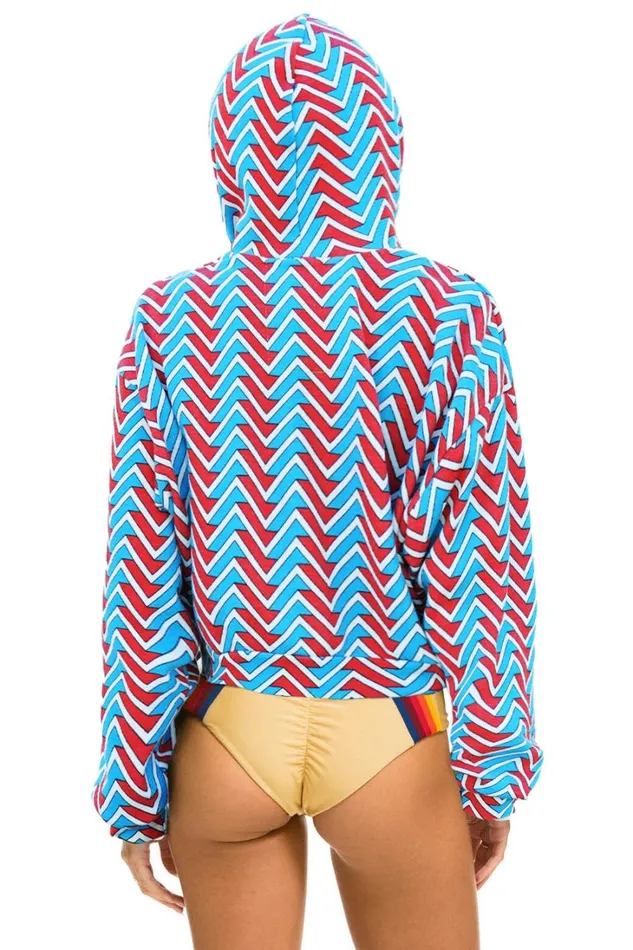 Women Tops Aviator Nation GEO ZIG BOLT EMBRIODERY RELAXED CROPPED PULLOVER HOODIE 8211 RED BLUE Women Tops Aviator Nation GEO ZIG BOLT EMBRIODERY RELAXED CROPPED PULLOVER HOODIE 8211 RED BLUE