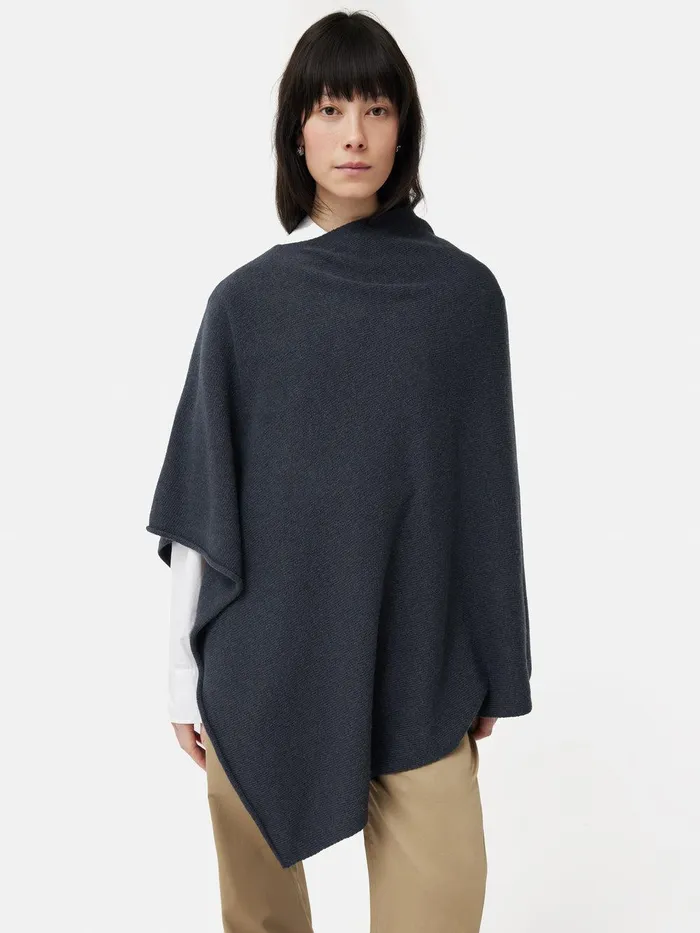 Women Wool Cashmere Blend Drape Poncho Slate Jigsaw Ponchos and Scarves