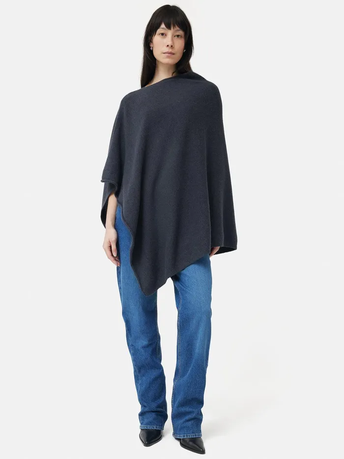 Women Wool Cashmere Blend Drape Poncho Slate Jigsaw Ponchos and Scarves