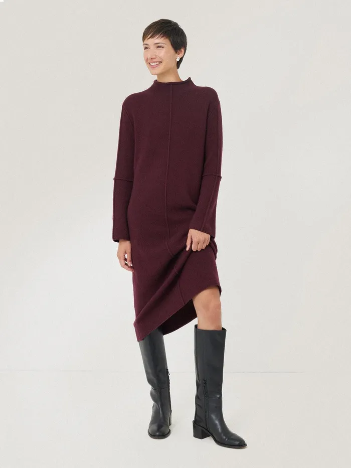 Women Wool Cashmere Blend Dress Burgundy Jigsaw Knitwear and Cashmere