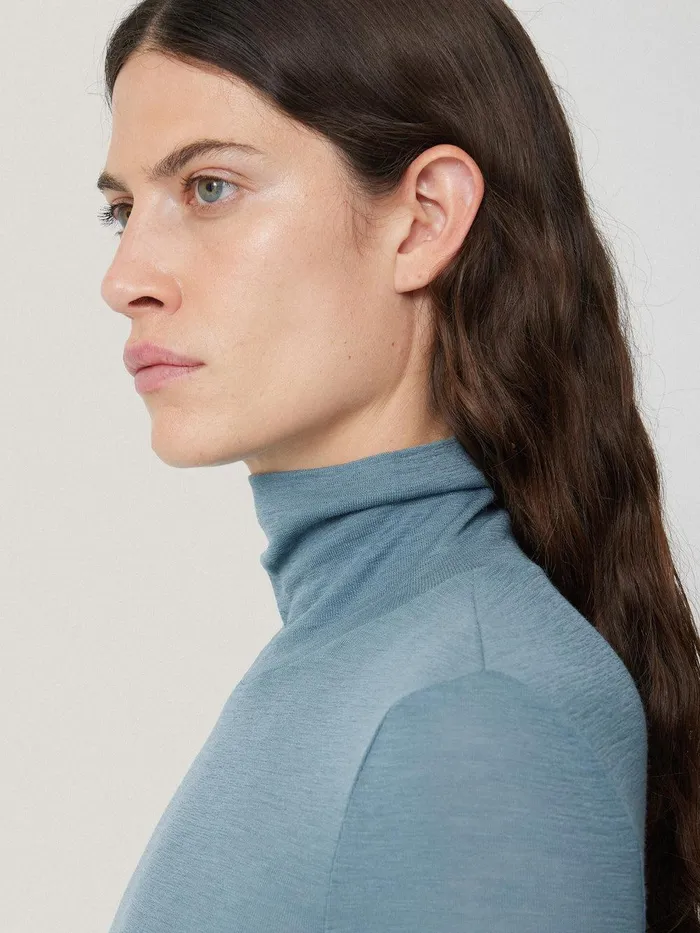 Women Wool Jersey Polo Neck Top Water Blue Jigsaw Shirts and Tops