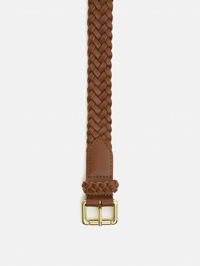 Women Woven Leather Belt Tan Jigsaw Leather
